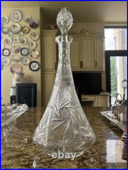 Vintage Cut Glass Crystal Decanter with Stopper 14 Tall