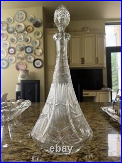 Vintage Cut Glass Crystal Decanter with Stopper 14 Tall