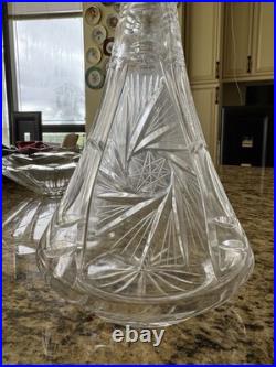 Vintage Cut Glass Crystal Decanter with Stopper 14 Tall