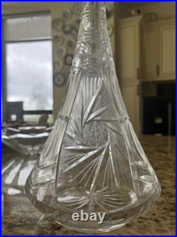 Vintage Cut Glass Crystal Decanter with Stopper 14 Tall