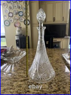 Vintage Cut Glass Crystal Decanter with Stopper 14 Tall
