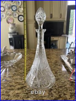 Vintage Cut Glass Crystal Decanter with Stopper 14 Tall