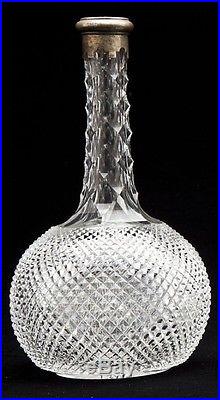 Vintage Cut Glass Decanter Carafe Brilliant Period Diamond Pattern with Metal Top