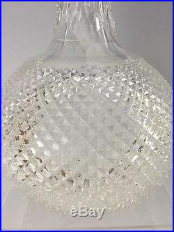 Vintage Cut Glass Decanter Carafe Brilliant Period Diamond Pattern with Metal Top