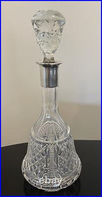 Vintage Cut Glass Decanter with Sterling Silver Rim Large