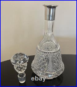 Vintage Cut Glass Decanter with Sterling Silver Rim Large