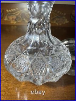 Vintage Cut Glass Decanter with Sterling Silver Stopper and Etched Signature