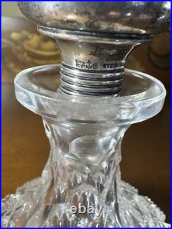 Vintage Cut Glass Decanter with Sterling Silver Stopper and Etched Signature