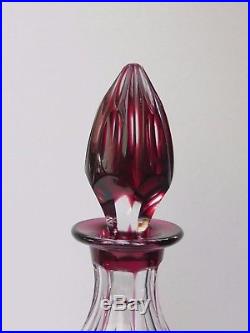 Vintage Cut Glass Lead Crystal Ruby Red/cranberry Colour Wine Decanter