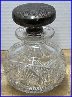 Vintage Cut Glass Mini Decanter withSterling Silver Stopper 5 tall