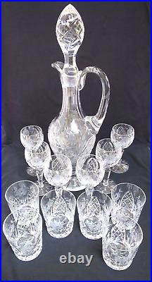 Vintage Cut-glass Decanter with6 Matching Stemmed Goblets & 6 Low Ball Glasses