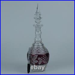 Vintage Cut to Clear Ruby Crystal Decanter & Banana Boat Set Grape and Leaves