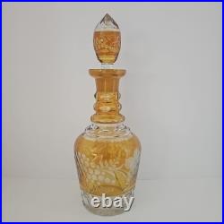Vintage Czech Bohemian Amber Cut to Clear Glass Decanter B6