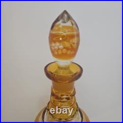 Vintage Czech Bohemian Amber Cut to Clear Glass Decanter B6