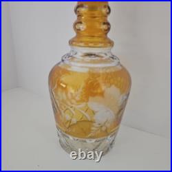 Vintage Czech Bohemian Amber Cut to Clear Glass Decanter B6