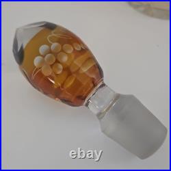 Vintage Czech Bohemian Amber Cut to Clear Glass Decanter B6