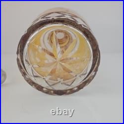 Vintage Czech Bohemian Amber Cut to Clear Glass Decanter B6