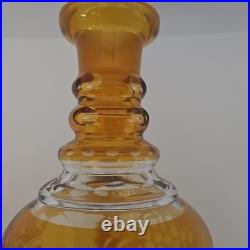 Vintage Czech Bohemian Amber Cut to Clear Glass Decanter B6