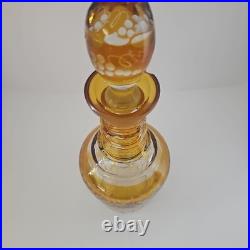 Vintage Czech Bohemian Amber Cut to Clear Glass Decanter B6