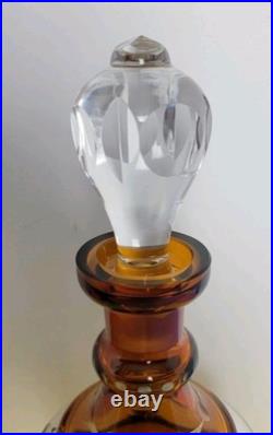 Vintage Czech Bohemian Amber Cut to Clear Glass Decanter Hard Water Ecthed