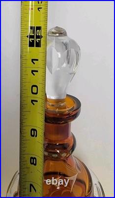 Vintage Czech Bohemian Amber Cut to Clear Glass Decanter Hard Water Ecthed