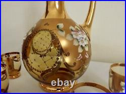 Vintage Czech Bohemian Amber Glass Decanter with 6 Cordials