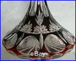 Vintage Czech/Bohemian Cased Ruby Red Cut To Clear 10 1/2 Ships Decanter