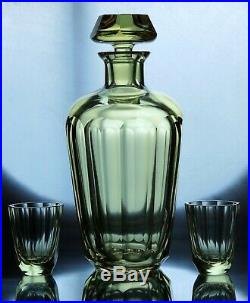 Vintage Czech Bohemian Citrin Glass Faceted Decanter and 2 short glasses Moser
