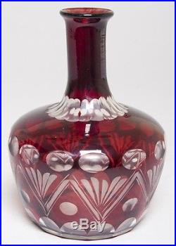 Vintage Czech Bohemian Ruby Red/Clear Cased Overlay Glass Vase Decanter 7 Tall
