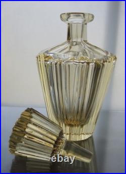 Vintage Czech Citrine Glass Decanter Set with 2 Shot Glasses Fluted Mid Century