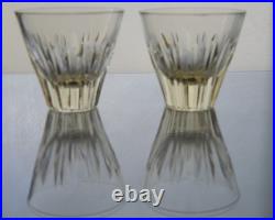 Vintage Czech Citrine Glass Decanter Set with 2 Shot Glasses Fluted Mid Century