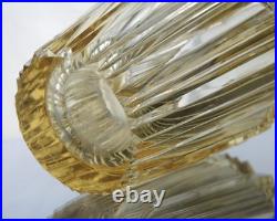 Vintage Czech Citrine Glass Decanter Set with 2 Shot Glasses Fluted Mid Century