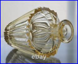 Vintage Czech Citrine Glass Decanter Set with 2 Shot Glasses Fluted Mid Century