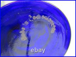 Vintage Czech blue glass Cellarette Tantalus, hand painted with decanter glasses