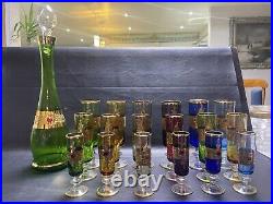 Vintage Czech bohemian glass hand painted Decanter Glassware Set