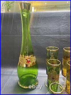 Vintage Czech bohemian glass hand painted Decanter Glassware Set