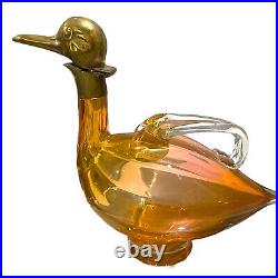 Vintage Czechoslovakia Cased Apricot Ombre Glass Gilt Figural Decanter Marked