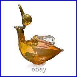 Vintage Czechoslovakia Cased Apricot Ombre Glass Gilt Figural Decanter Marked