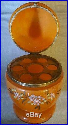 Vintage Czechoslovakia Coralene Orange Reverse Painted Cordial Absinthe 9 pc. Set