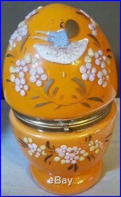 Vintage Czechoslovakia Coralene Orange Reverse Painted Cordial Absinthe 9 pc. Set