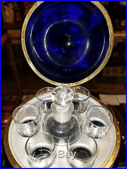 Vintage Czechoslovakia coralene cobalt cordial, absinthe set