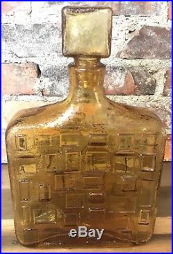 Vintage Decanter Bottle Italian Square Glass Pop Op Art 12 Mid Century Amber