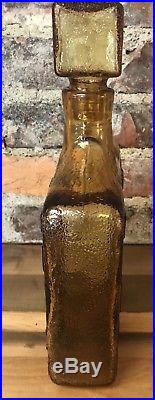 Vintage Decanter Bottle Italian Square Glass Pop Op Art 12 Mid Century Amber