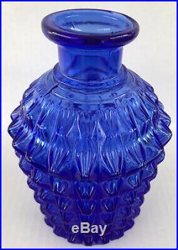 Vintage Decanter Cobalt Blue Textured Glass Empoli Genie Bottle Diamond Point