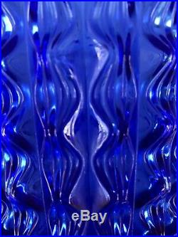 Vintage Decanter Cobalt Blue Textured Glass Empoli Genie Bottle Diamond Point