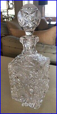 Vintage Decanter Crystal Glass Cut & Pressed w Stopper 10 Tall