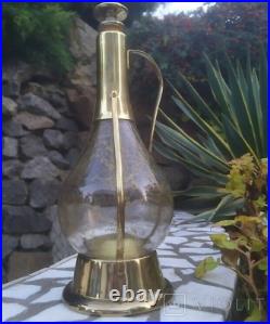 Vintage Decanter Jug Brass Glass Gossamer Musical Portugal Fancy Rare Old 20th