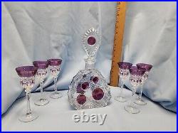 Vintage Decanter & Lead Crystal Glasses, 1980s, Set of 6 Purple