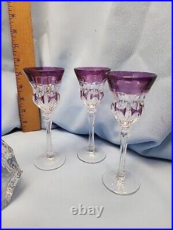 Vintage Decanter & Lead Crystal Glasses, 1980s, Set of 6 Purple