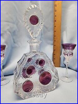 Vintage Decanter & Lead Crystal Glasses, 1980s, Set of 6 Purple